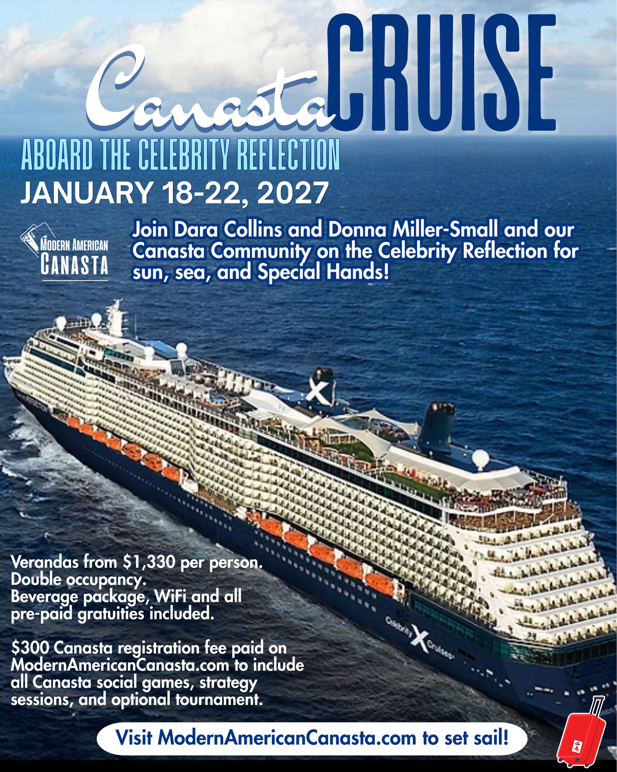 Canasta Celebrity Reflection Cruise January 18-22, 2027
